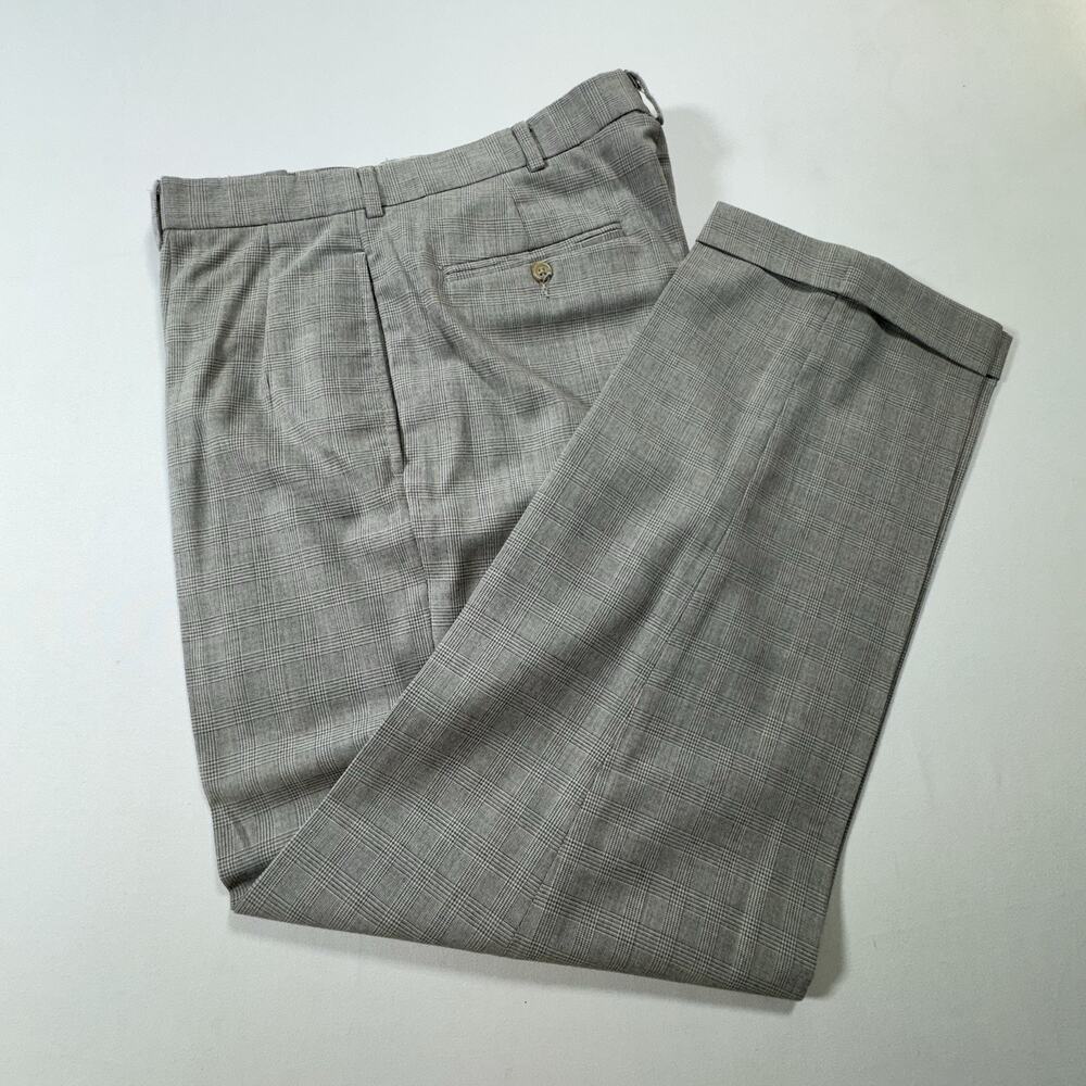 Polo Ralph Lauren Vtg 34x31 High Waist Double Pleated Gray Glen Plaid Trousers